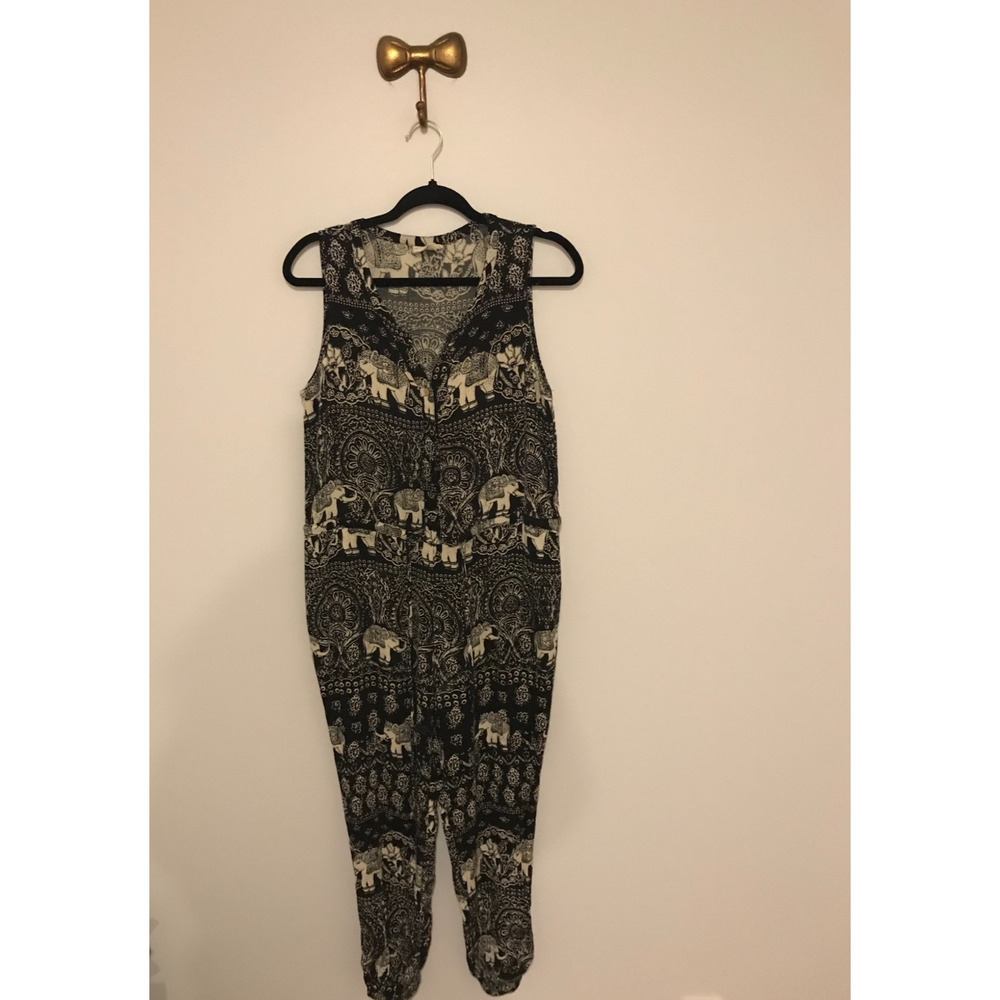 Anthro Lilka Elephant Print Jumpsuit S Jaipur Button Front Boho - Picture 2 of 12